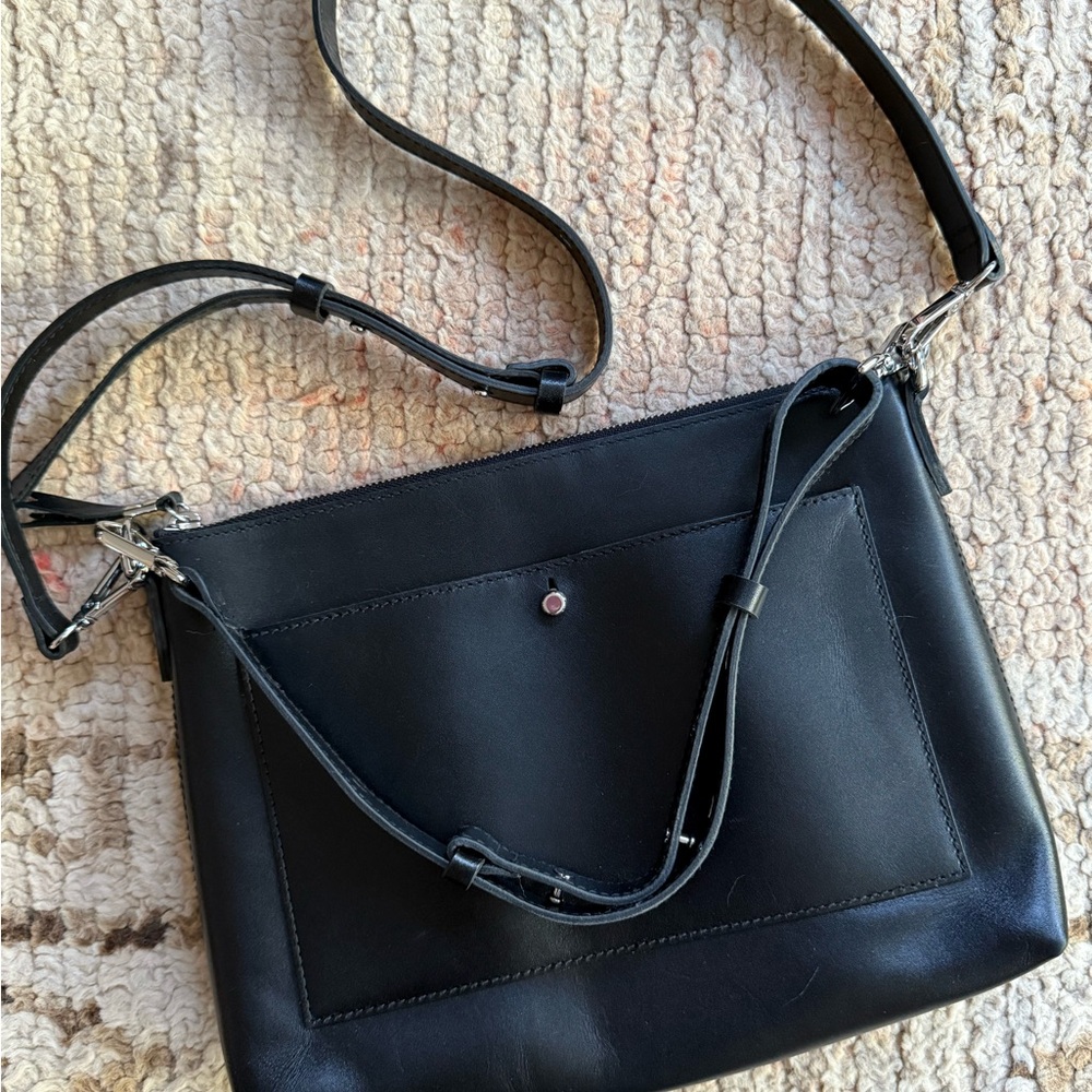 Madewell Transport Smooth Black Leather Shoulder Bag